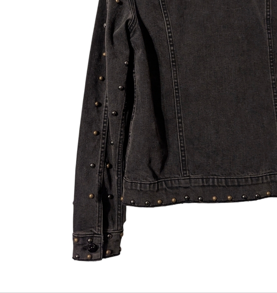 Driftwood Genna Studded Button Down Black Distress Denim Jacket Western Bronze - Picture 12 of 15
